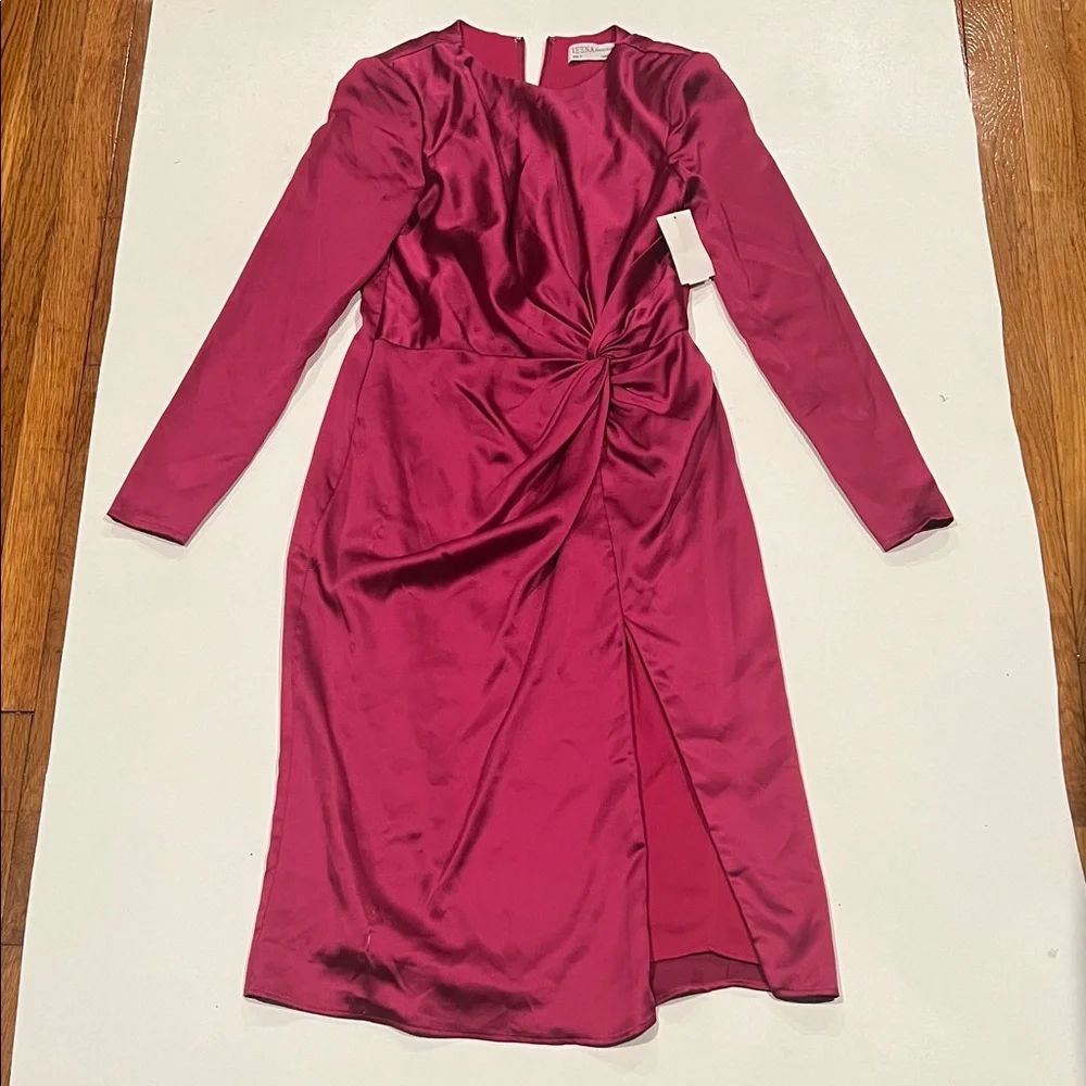 Ieena for Mac Duggal Wine Red Satin Long Sleeve Dress NWT 6 - Picture 1 of 2